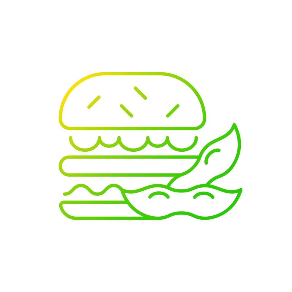 Soy burger gradient linear vector icon. Patty made from organic vegetables. Healthy sybeans based meals cooking. Thin line color symbols. Modern style pictogram. Vector isolated outline drawing