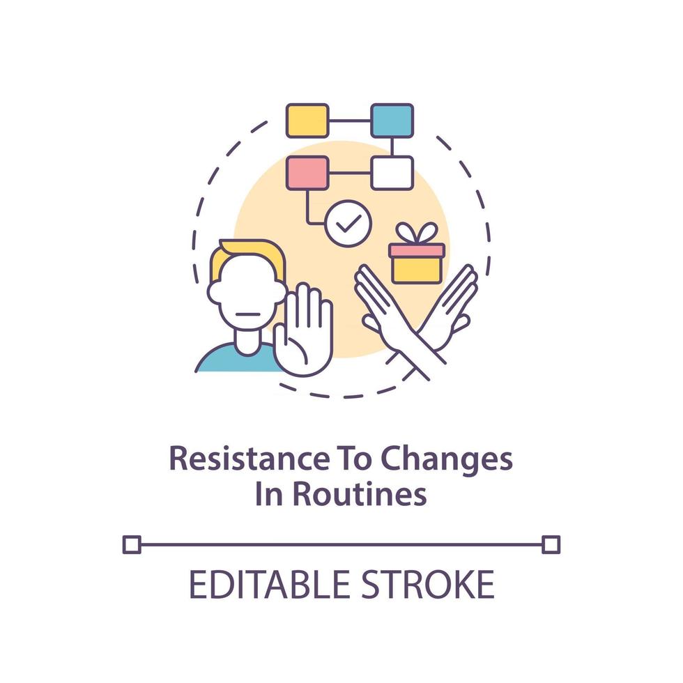 Resistance to changes in routines concept icon. Autism sign abstract idea thin line illustration. Engaging in tantrum behavior. Vector isolated outline color drawing. Editable stroke