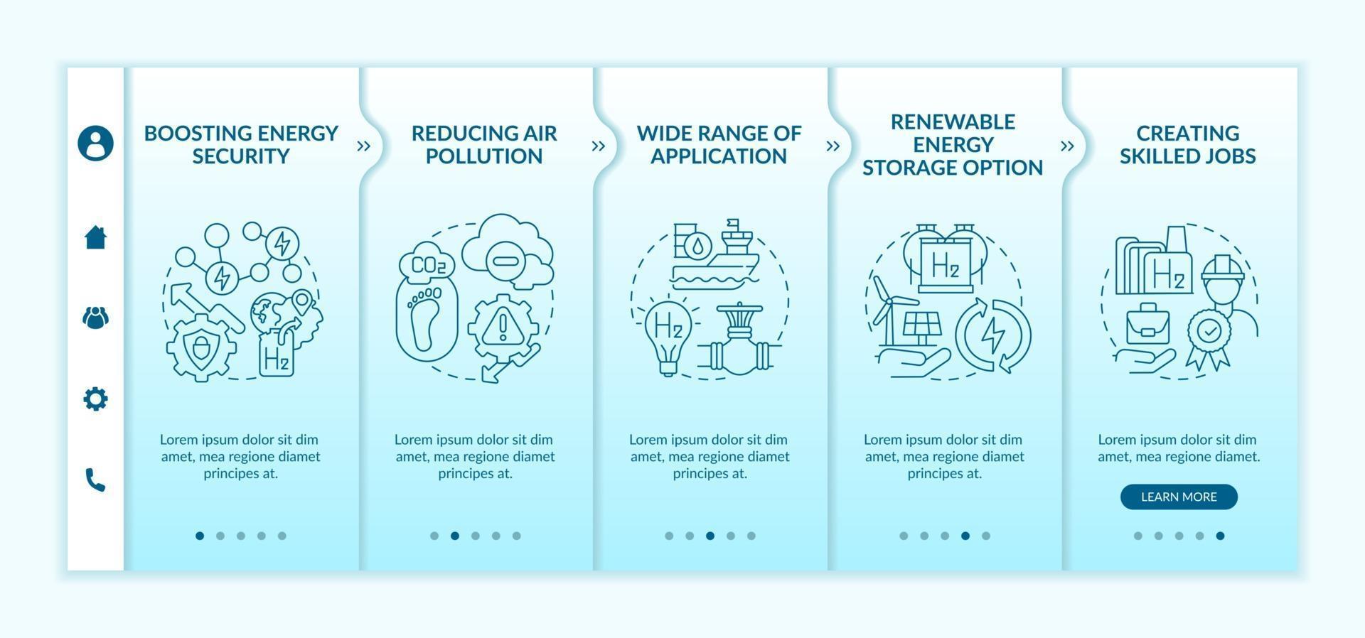 Hydrogen tech revolution onboarding vector template. Responsive mobile website with icons. Web page walkthrough 5 step screens. Boosting energy security color concept with linear illustrations