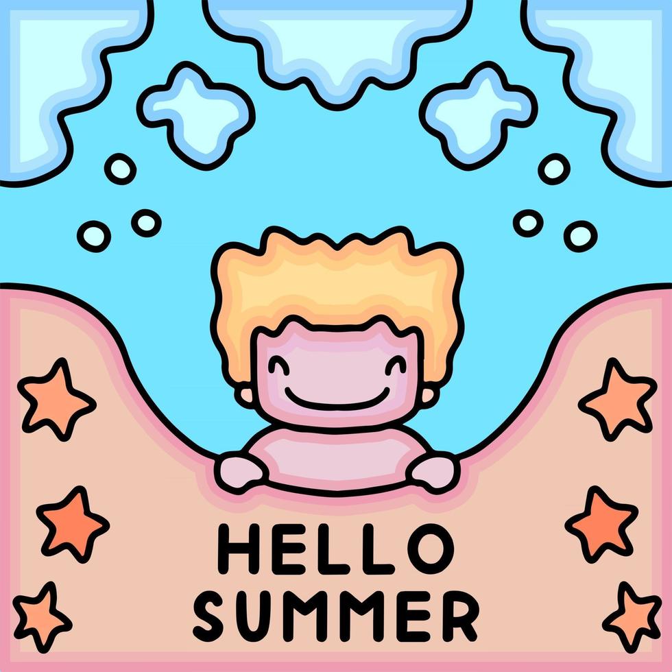 lindo niño jugando en la playa, ilustración para el verano vector