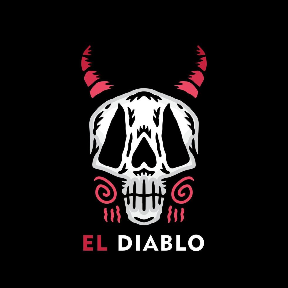 Ilustración de diseño de calavera el diablo para camiseta, ropa y material de impresión vector