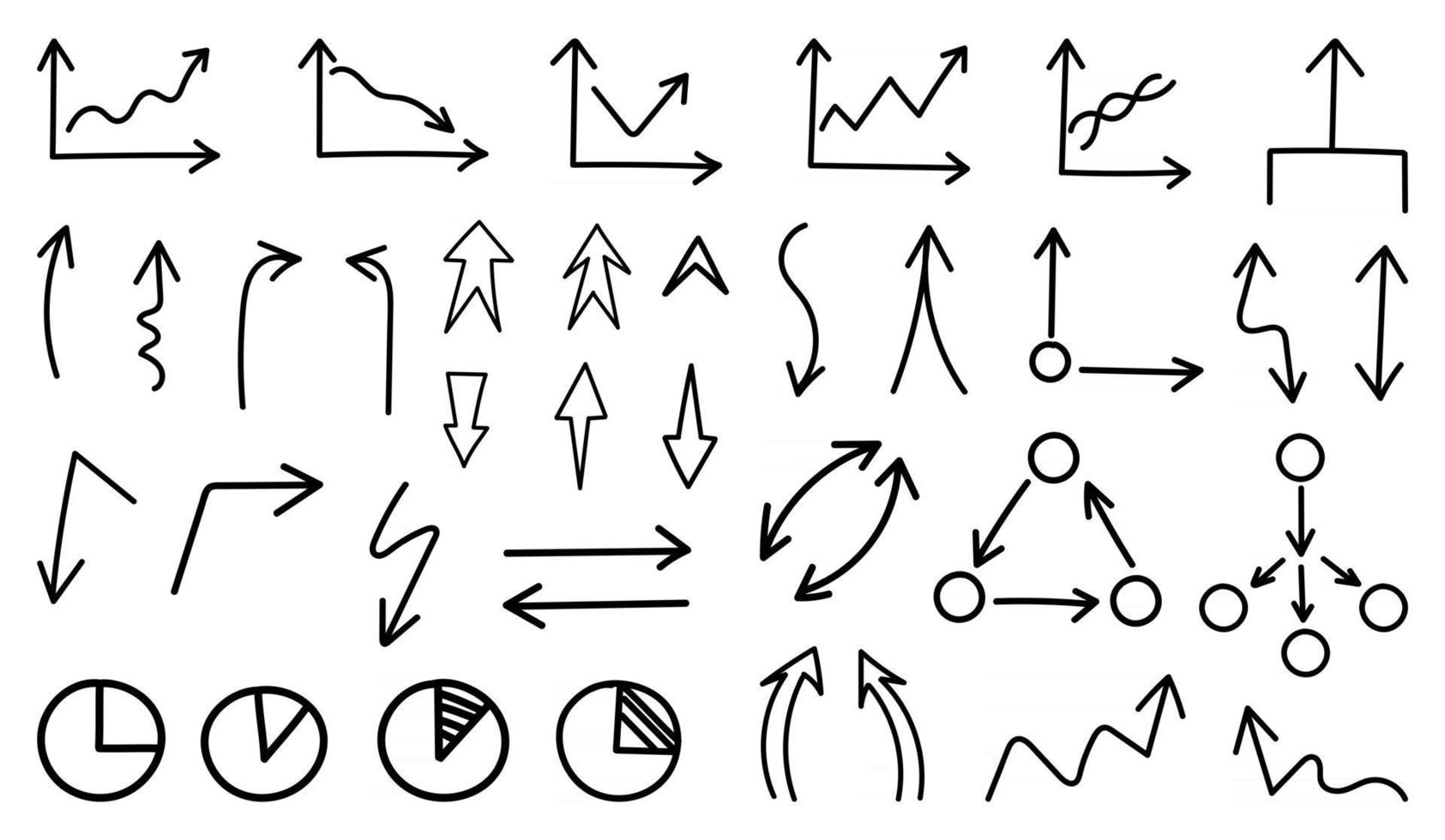 Hand drawn arrow vector icons set. sketch arrow design for business plan and education.