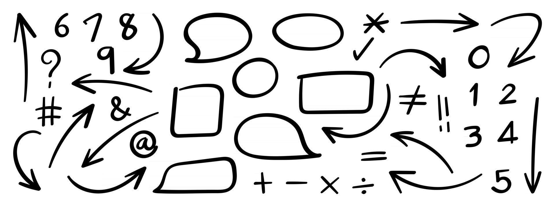 Hand drawn arrow vector icons set. sketch arrow design for business plan and education.