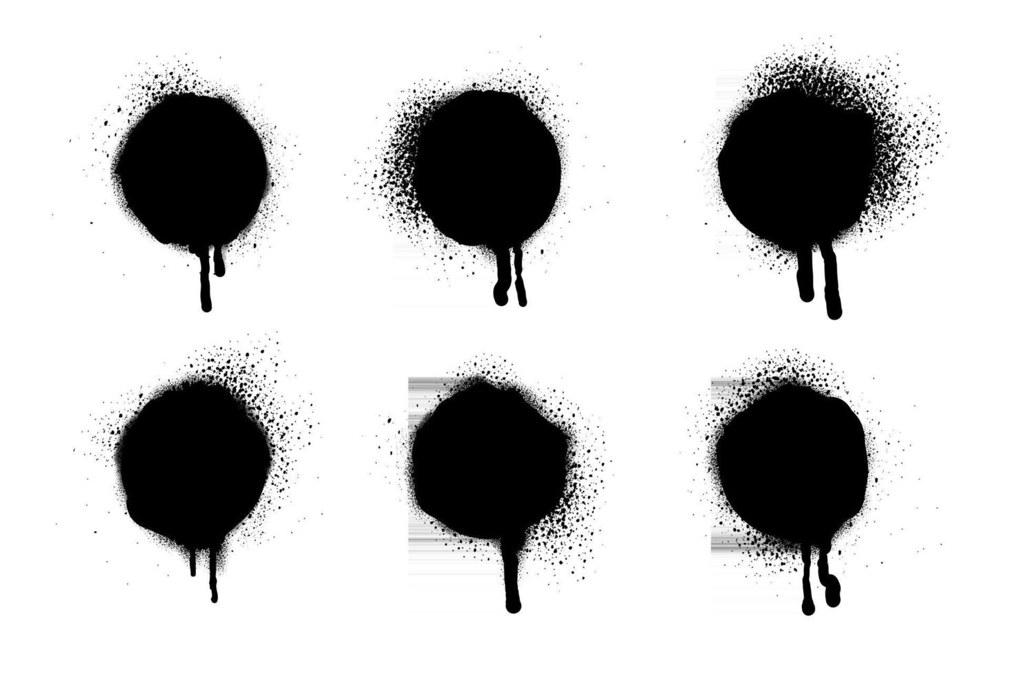 Spray Paint Vector Elements isolated on White Background. Set of  frame and black round ink stains, Lines and Drips Black ink splatters, Ink blots set, Street style.