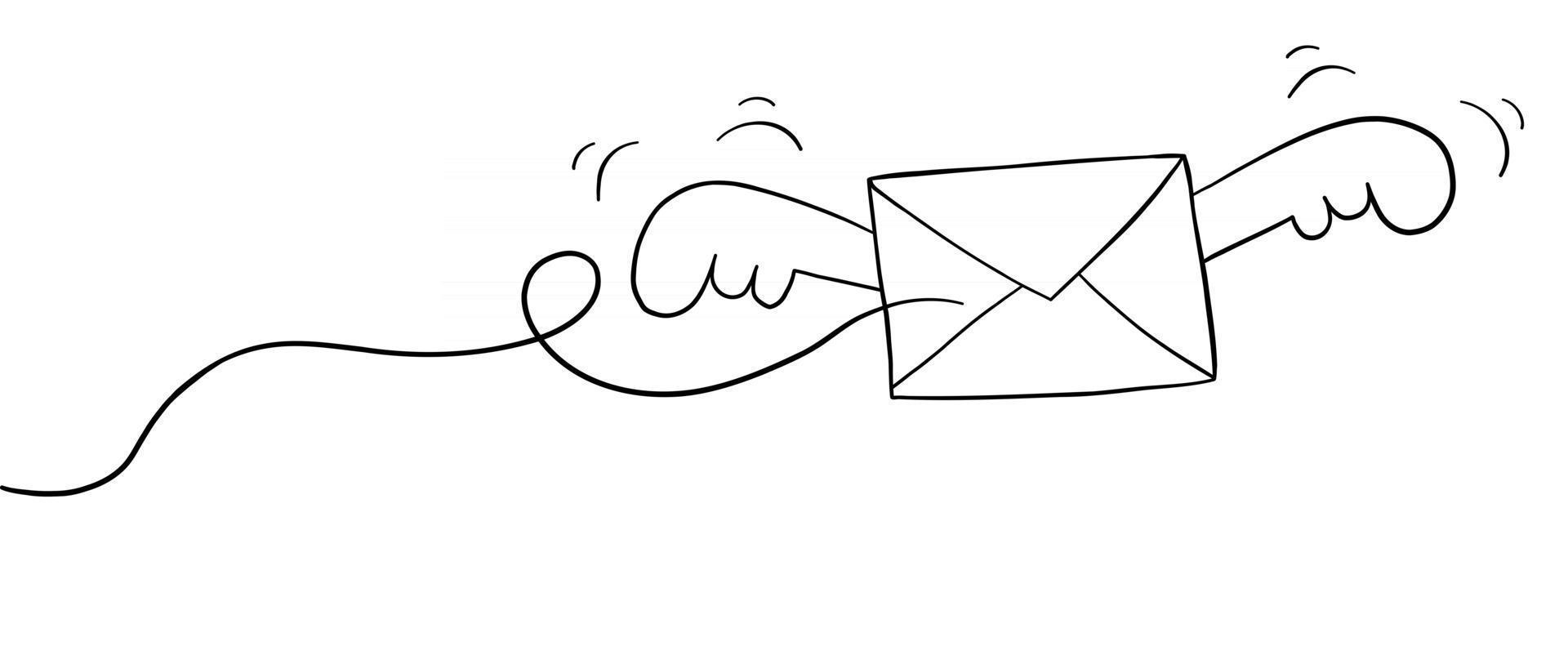 Cartoon Vector Illustration of Winged Flying Envelope