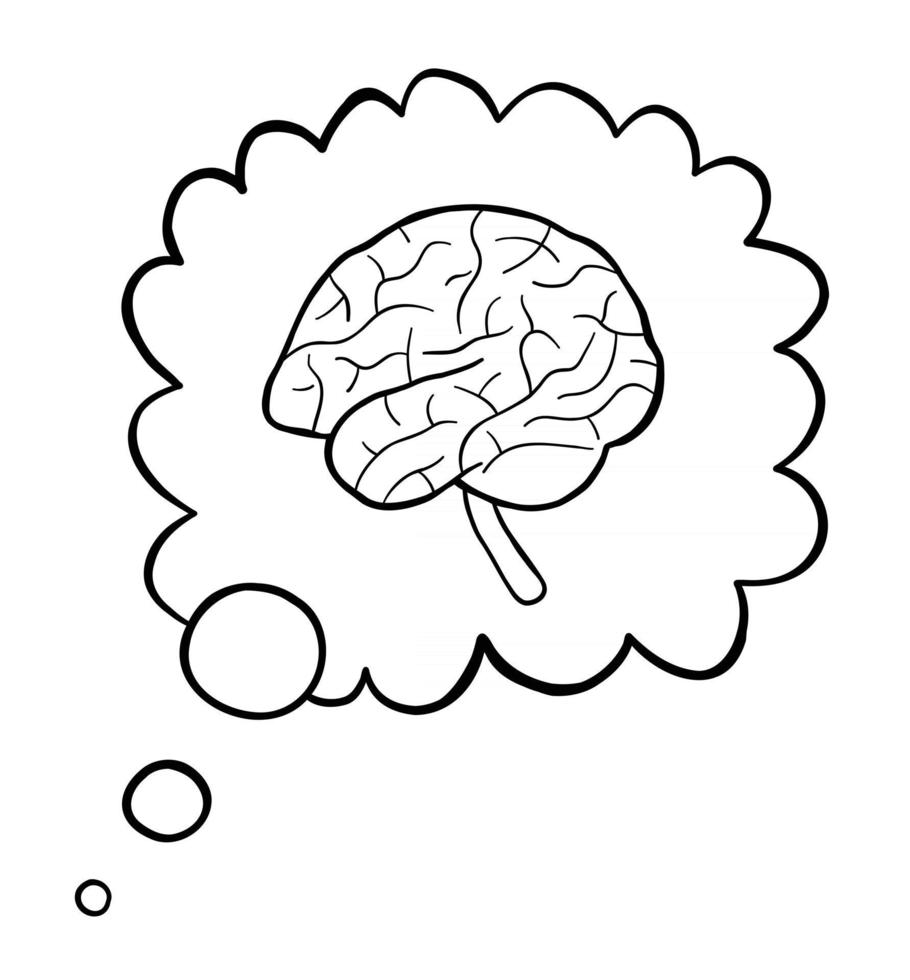 Cartoon Vector Illustration of Brain in Thought Bubble