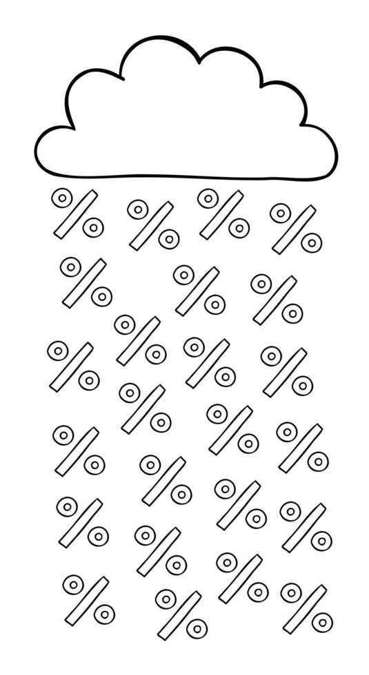 Ilustración vectorial de dibujos animados de lluvia de descuentos de porcentajes de nubes vector