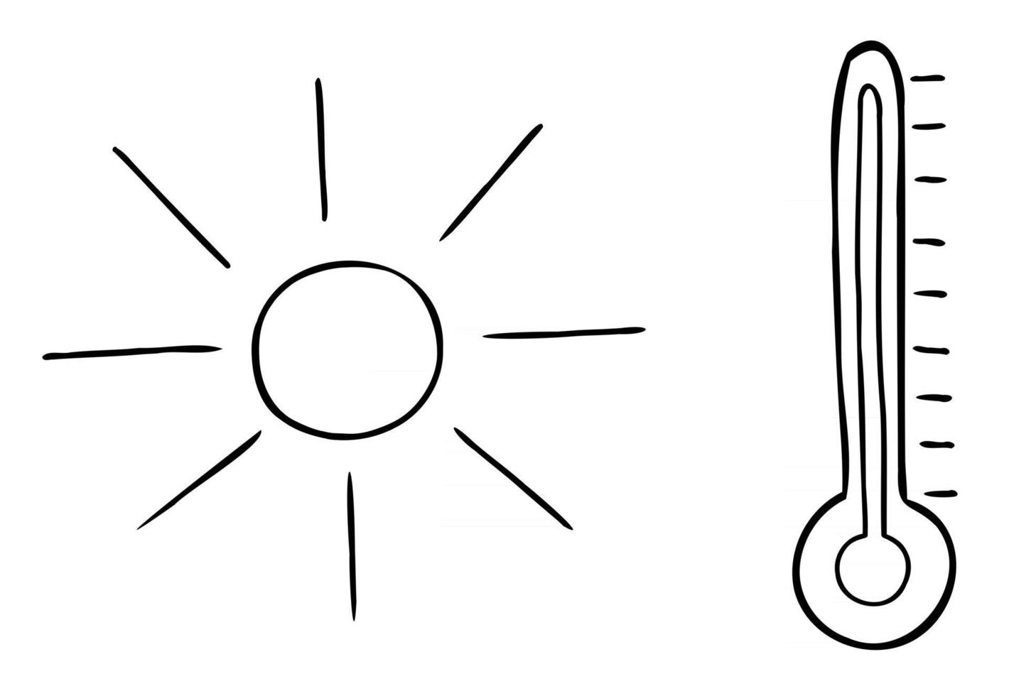 Cartoon Vector Illustration of Sun Thermometer and Very Hot Weather