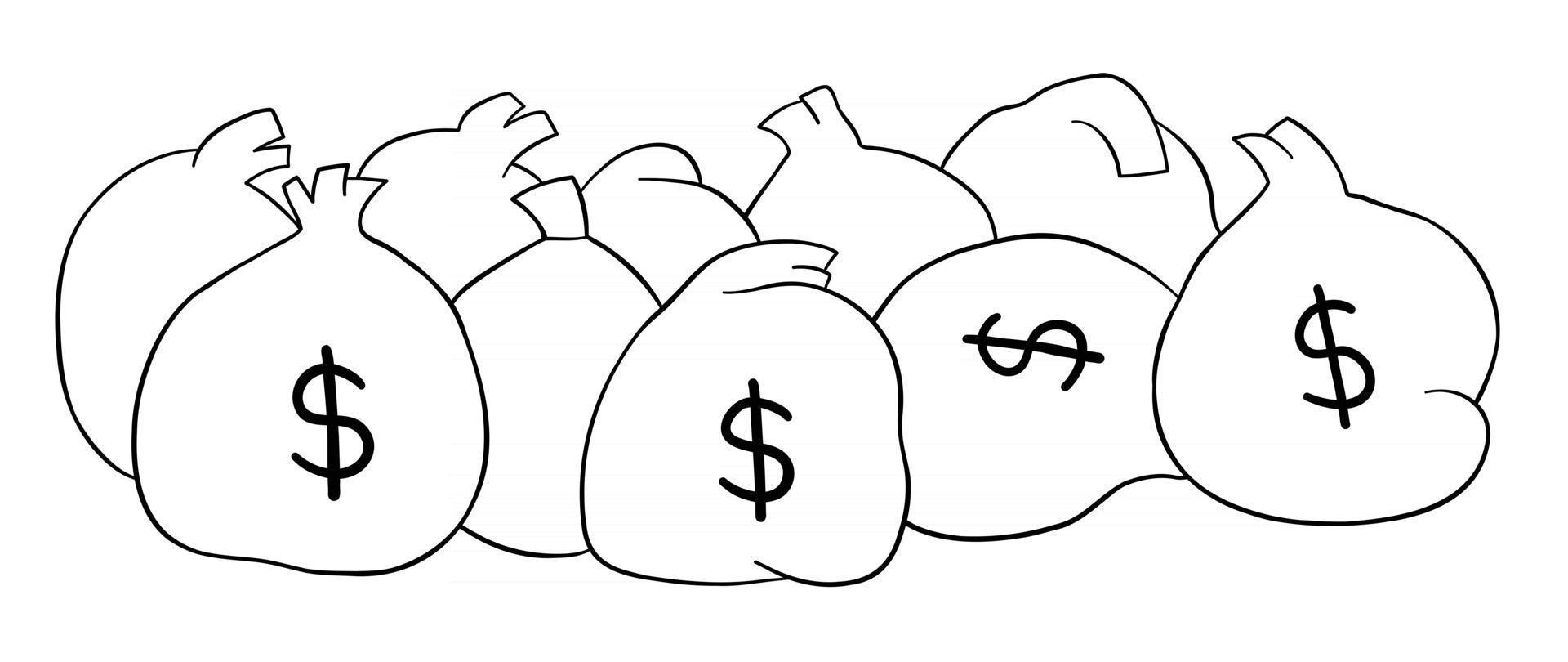 Cartoon Vector Illustration of Sacks Full of Money