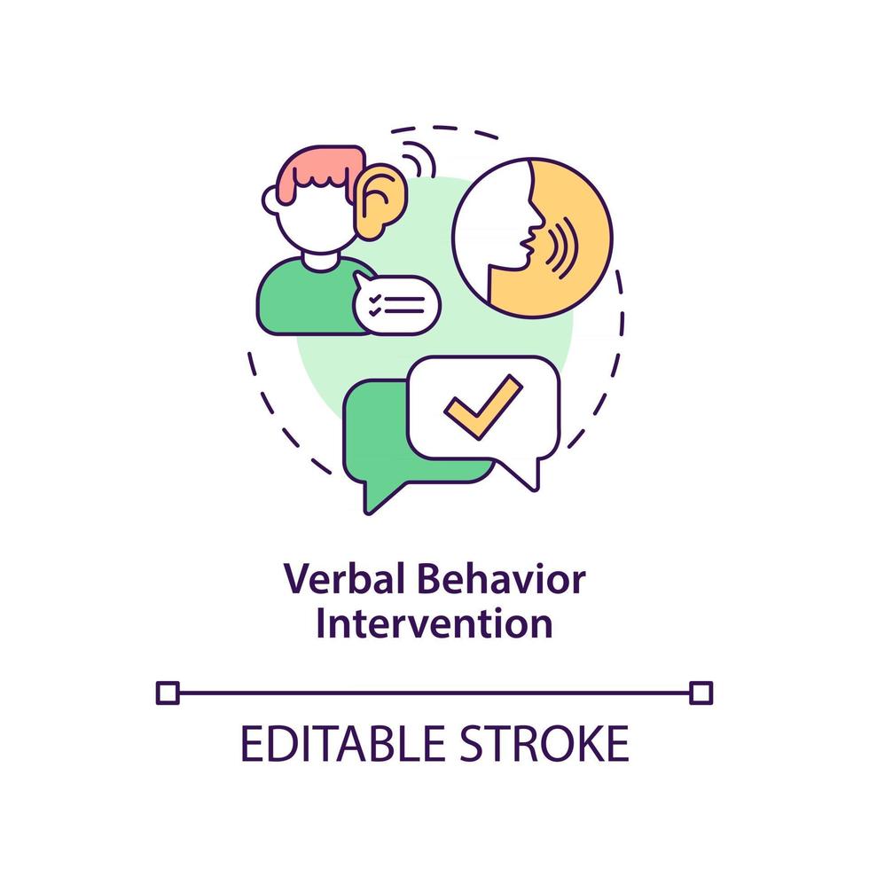 icono del concepto de intervención de comportamiento verbal. Ilustración de línea fina de idea abstracta de corrección de comportamiento autista. enseñanza de la comunicación, el lenguaje. dibujo de color de contorno aislado vectorial. trazo editable vector