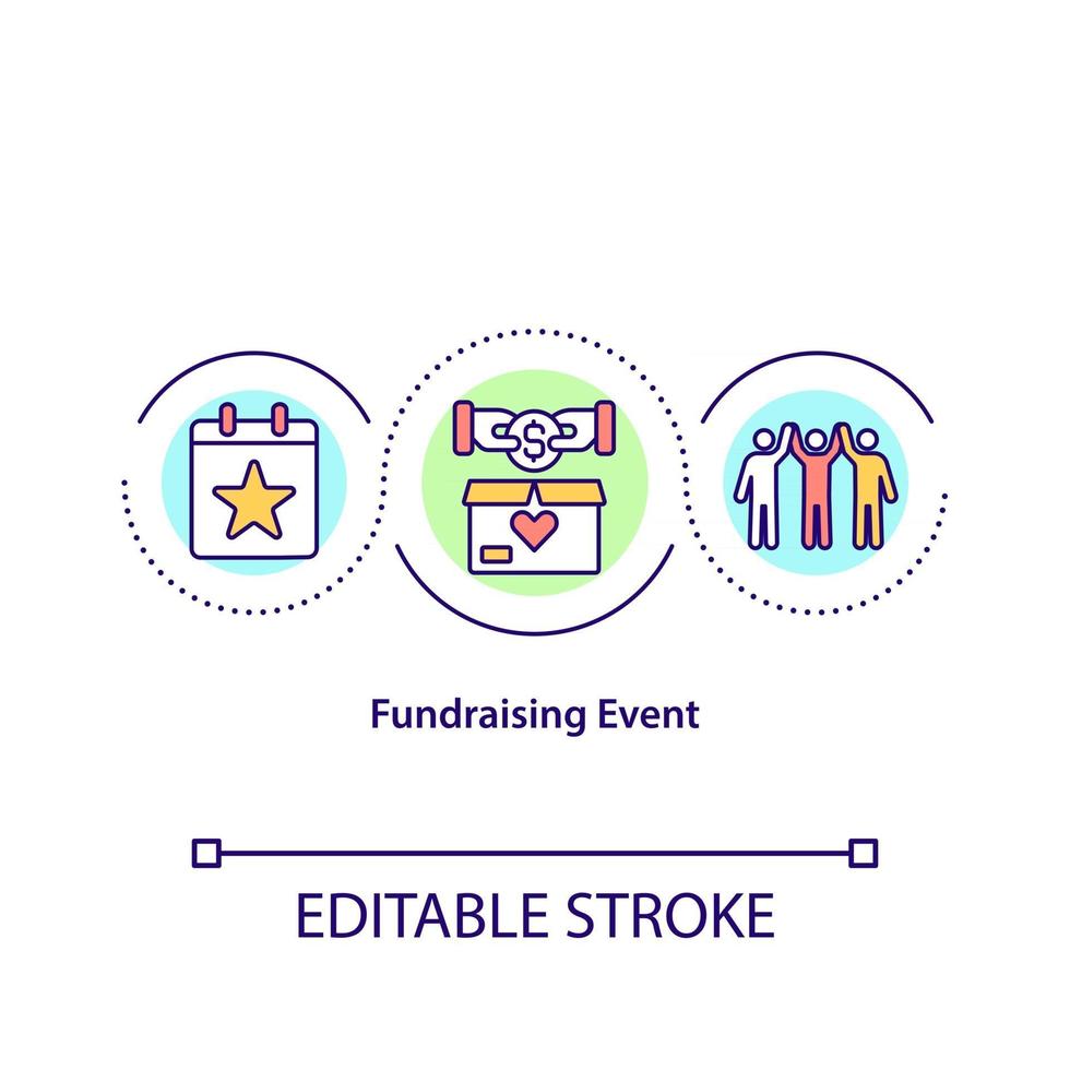 Fundraising event concept icon. Collecting money during organized show. Company collecting investments abstract idea thin line illustration. Vector isolated outline color drawing. Editable stroke
