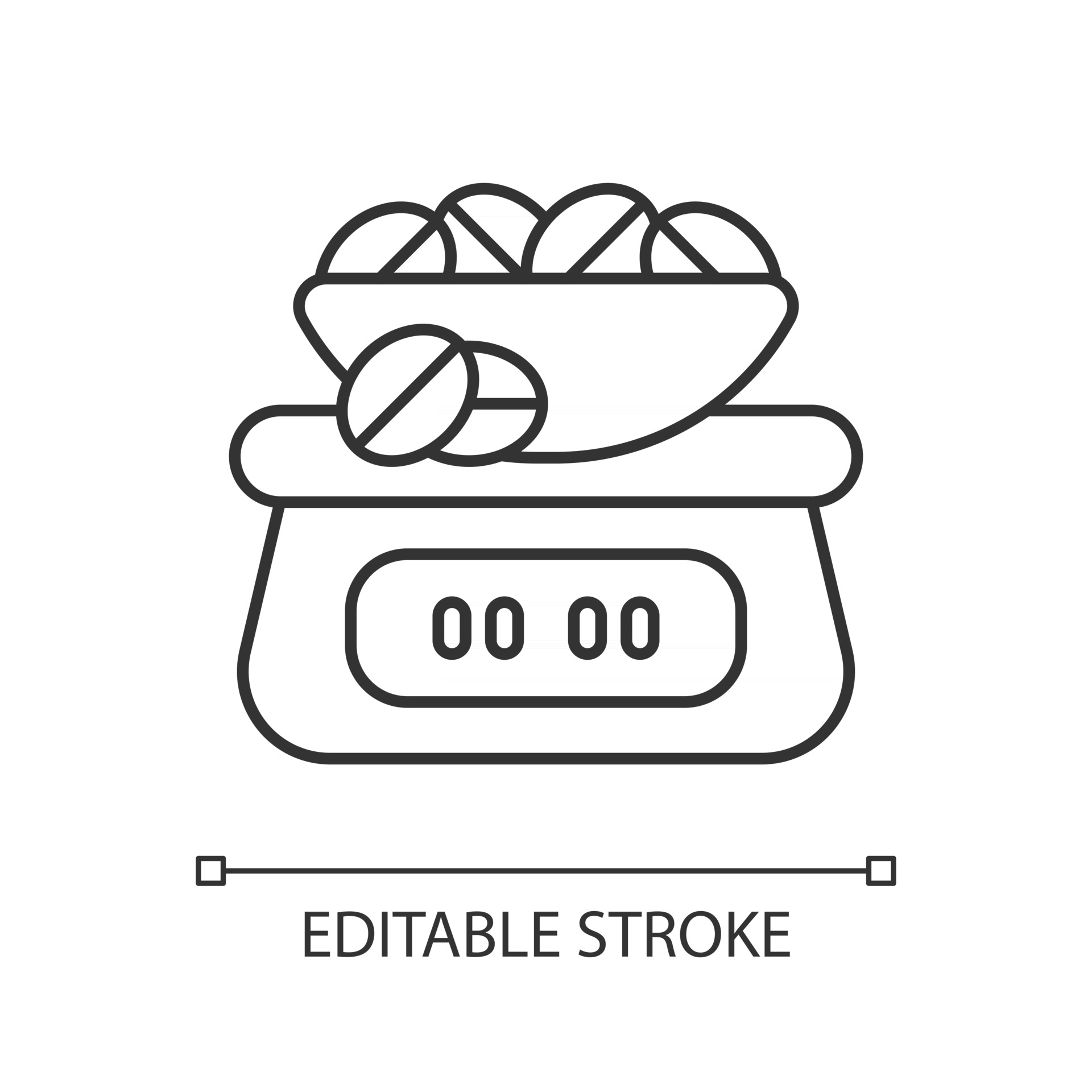 Coffee scale linear icon. Appliance for measuring beans weight