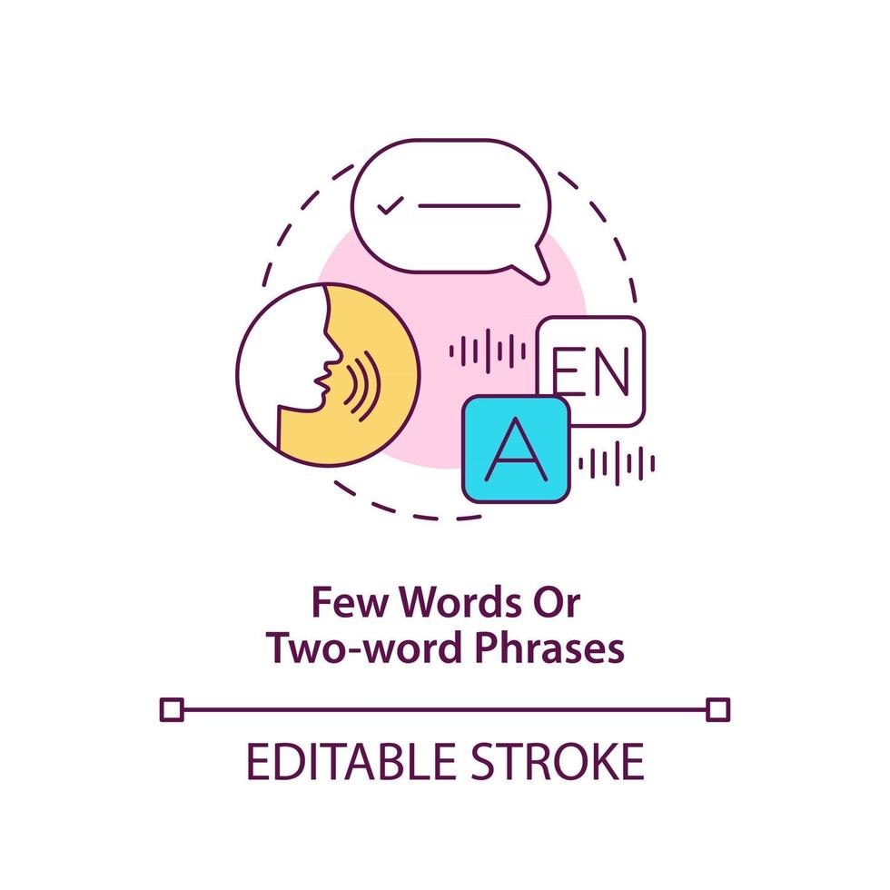 Few words and two-word phrases concept icon. Autism sign in kids abstract idea thin line illustration. Not engaged in conversation. Late talker. Vector isolated outline color drawing. Editable stroke