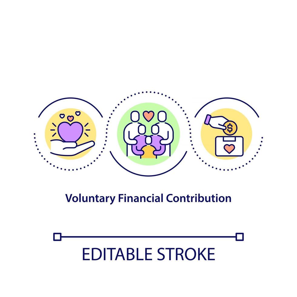 Voluntary financial contribution concept icon. Charity organization for collecting funds. Money collection idea thin line illustration. Vector isolated outline color drawing. Editable stroke