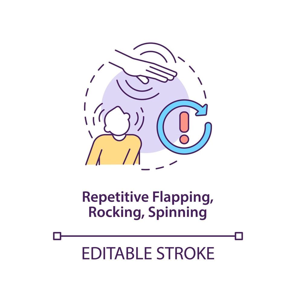 Repetitive flapping, rocking, spinning concept icon. Autism symptom abstract idea thin line illustration. Stereotyped motor movements. Vector isolated outline color drawing. Editable stroke