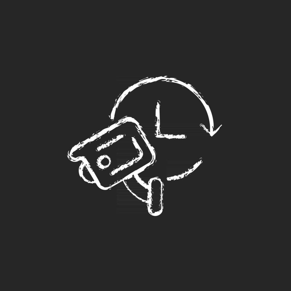 24 7 protection with security video system chalk white icon on dark background. 24 hour monitoring. Constant camera recording. Remote surveillance. Isolated vector chalkboard illustration on black