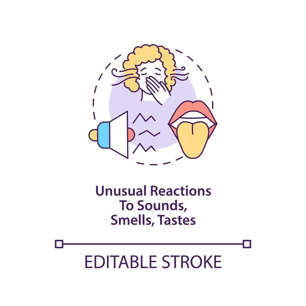 Sensory sensitivity concept icon. Autism symptom abstract idea thin line illustration. Unusual reactions to sounds, smells, tastes. Vector isolated outline color drawing. Editable stroke