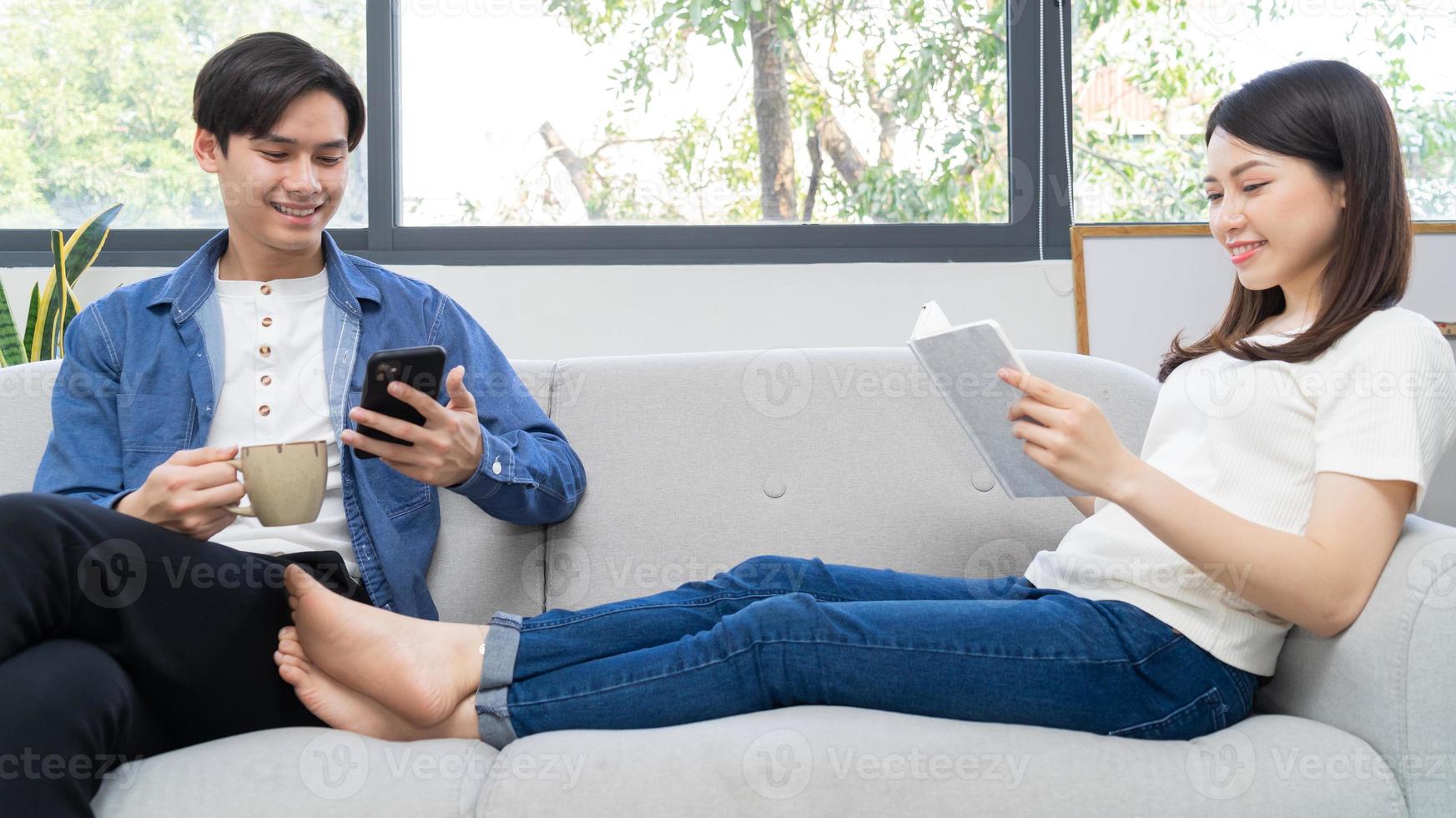 Young Asian couple enjoying their newlywed life photo