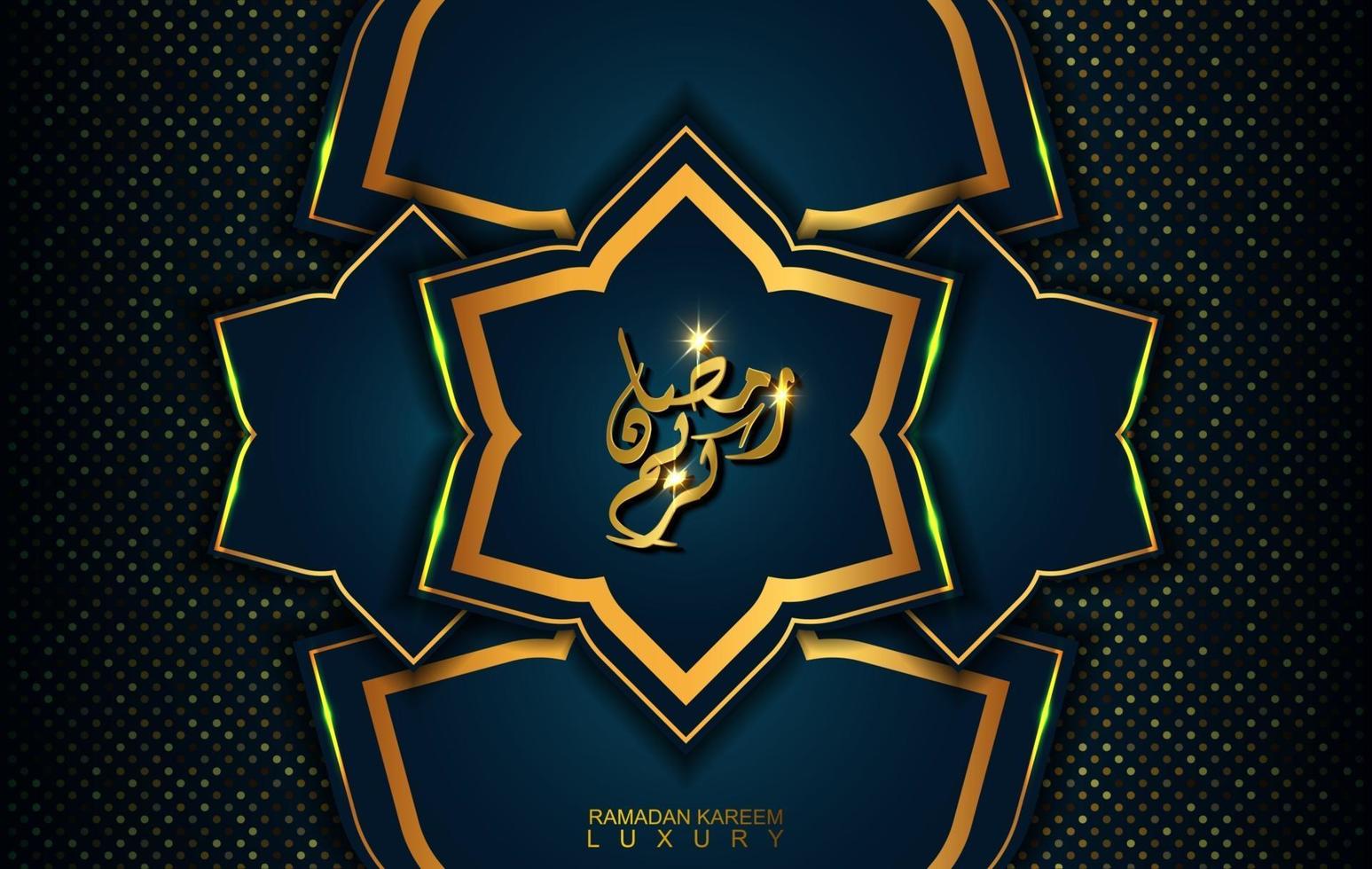 Ramadan Kareem in luxury style with Arabic calligraphy. Luxury golden mandala on dark blue background for Ramadan Mubarak vector