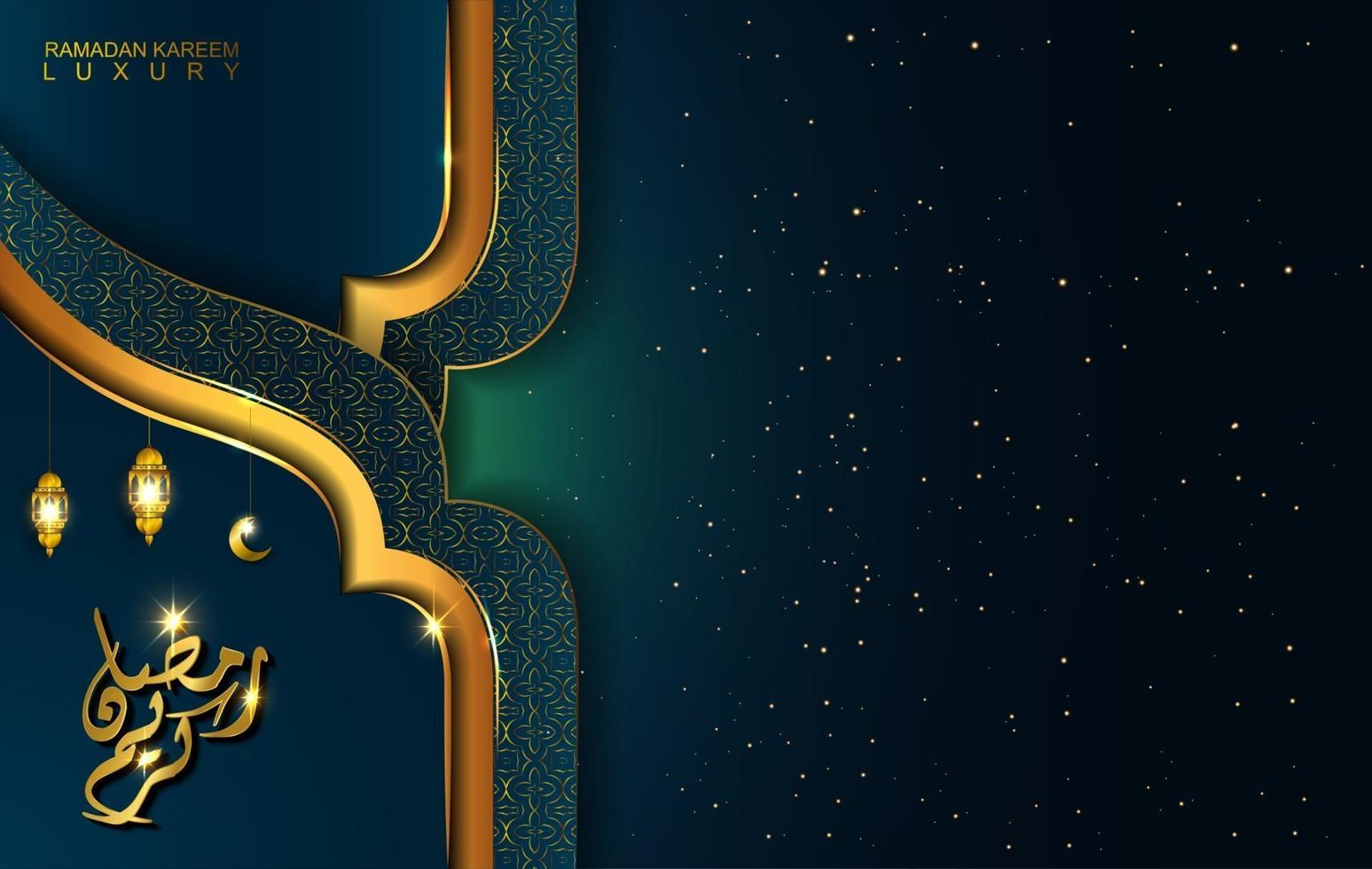 Ramadan Kareem in luxury style with Arabic calligraphy. Luxury golden mandala on dark blue background for Ramadan Mubarak vector