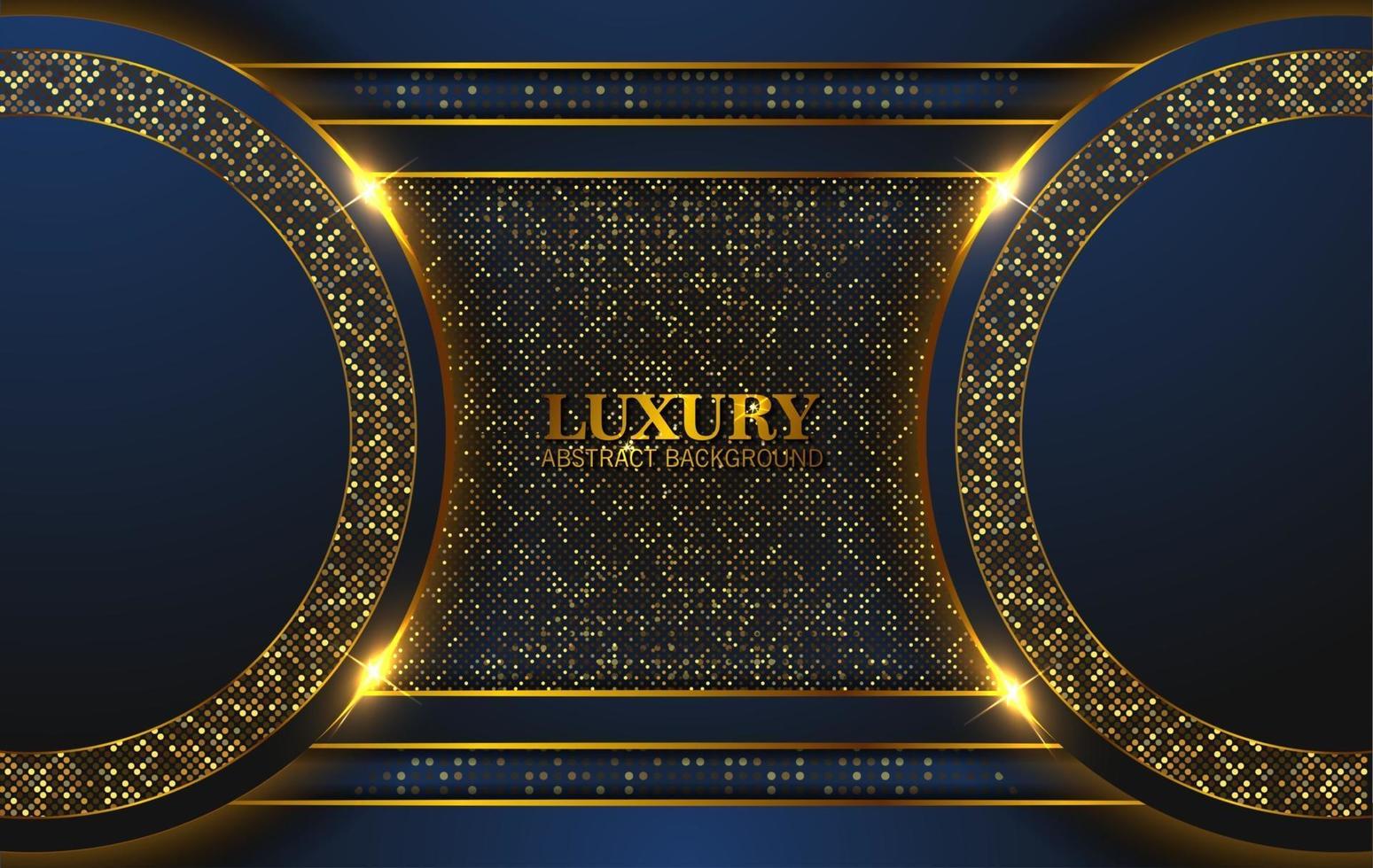 Luxury Abstract, 3d background with dark blue paper layers. Elegant decoration, Vector shape geometric, Golden Glittering, Glitter Gold, Sparkling background. Graphic design element.