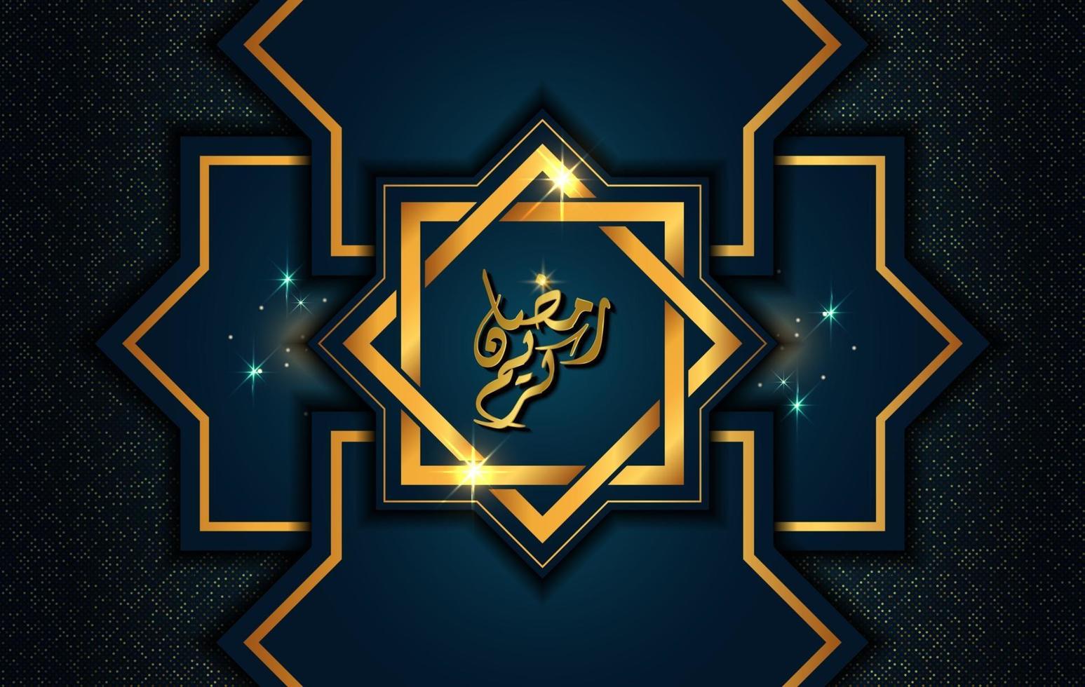 Ramadán Kareem en estilo de lujo. mandala dorado de lujo sobre fondo azul oscuro para ramadán mubarak vector