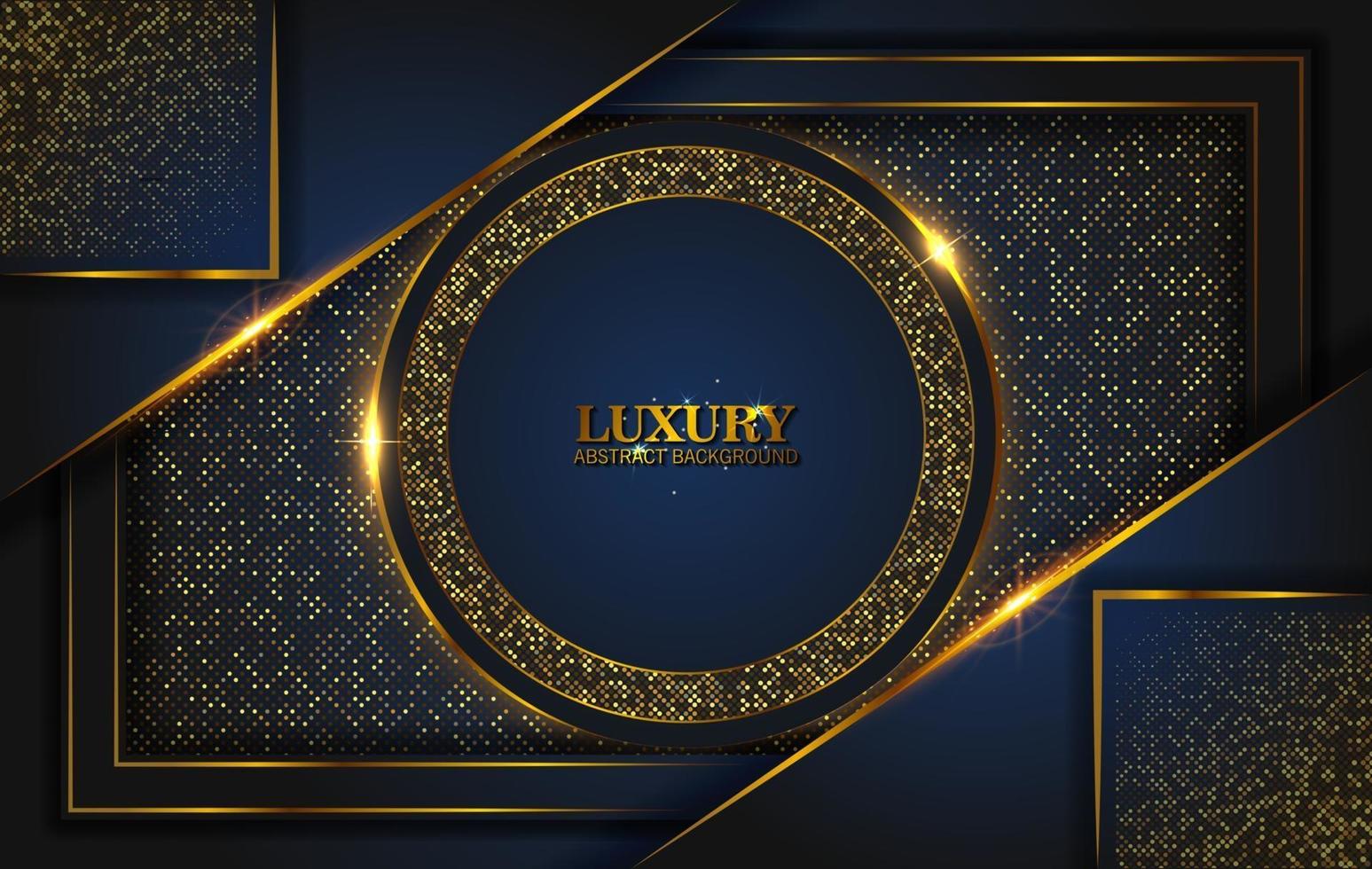 Luxury Abstract, 3d background with dark blue paper layers. Elegant decoration, Vector shape geometric, Golden Glittering, Glitter Gold, Sparkling background. Graphic design element.