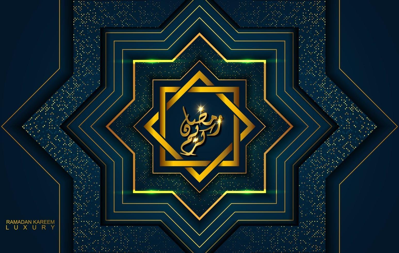 Ramadan Kareem in luxury style with Arabic calligraphy. Luxury golden mandala on dark blue background for Ramadan Mubarak vector