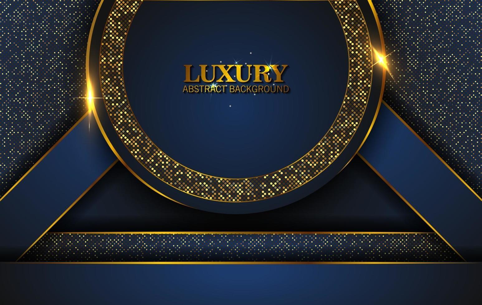 Luxury Abstract, 3d background with dark blue paper layers. Elegant decoration, Vector shape geometric, Golden Glittering, Glitter Gold, Sparkling background. Graphic design element.