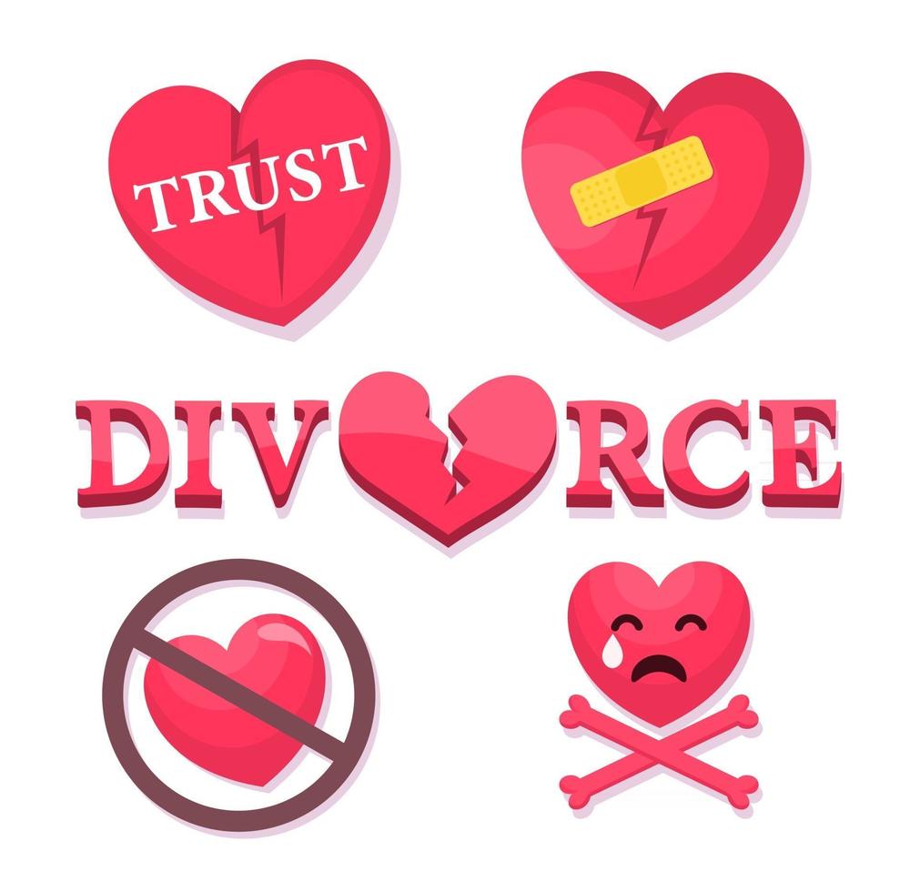 Couple breakup, divorce vector icons set