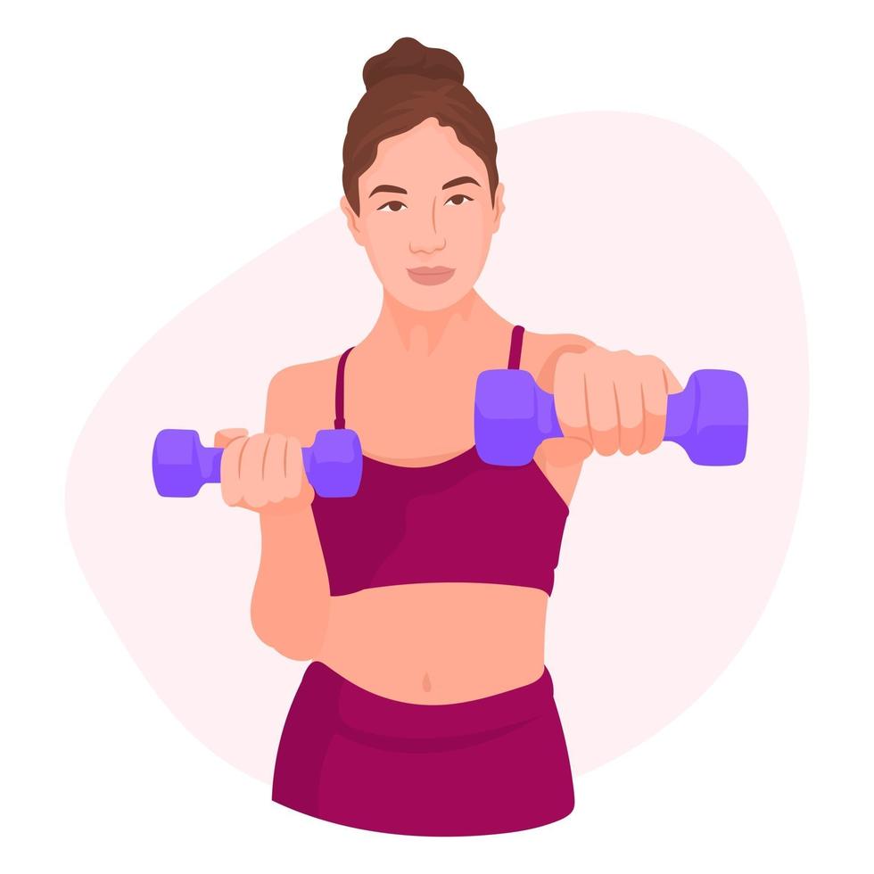 girl holding a weight at gym vector