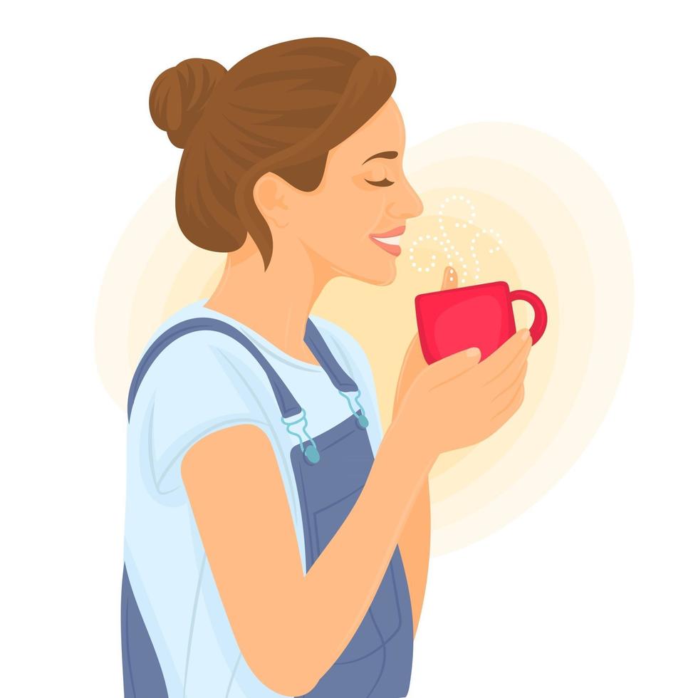 mujer relajada tomando cafe vector