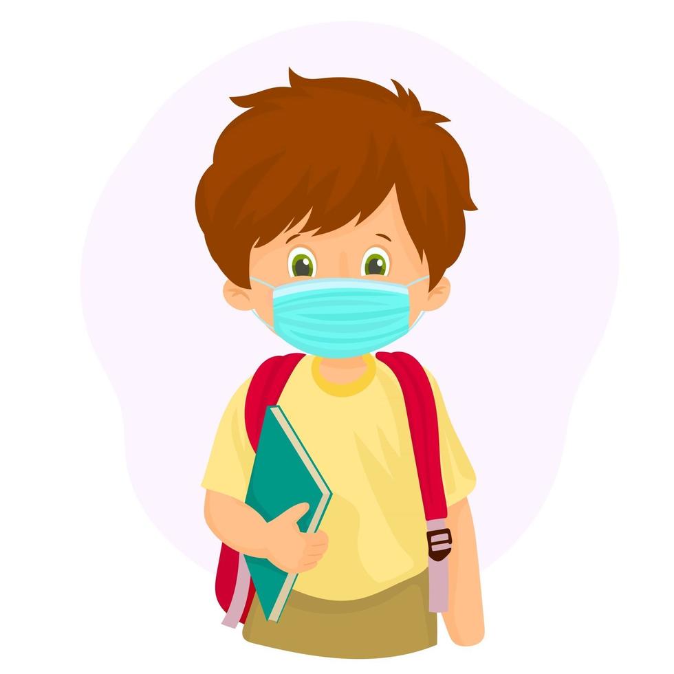 School boy wearing a face mask vector