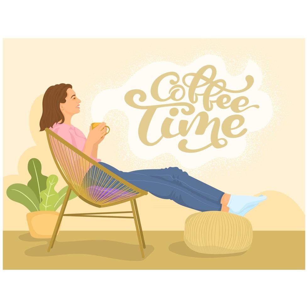 Woman relaxed drinking coffee vector