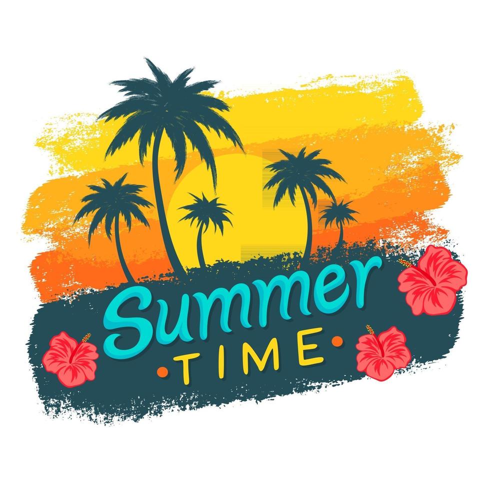 Summer tropical background with palms and sunset vector