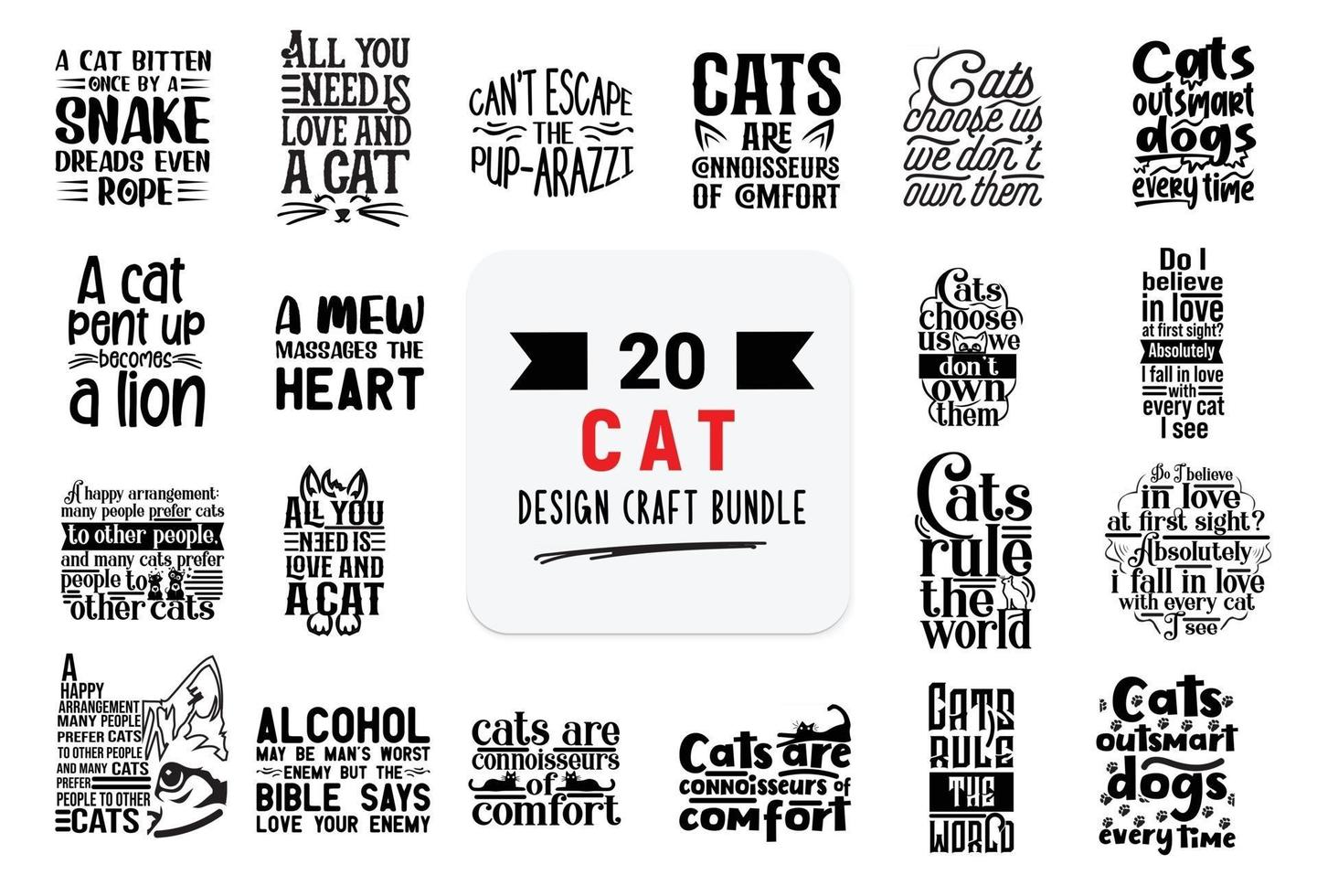 Craft design bundle with cat lettering quotes. vector