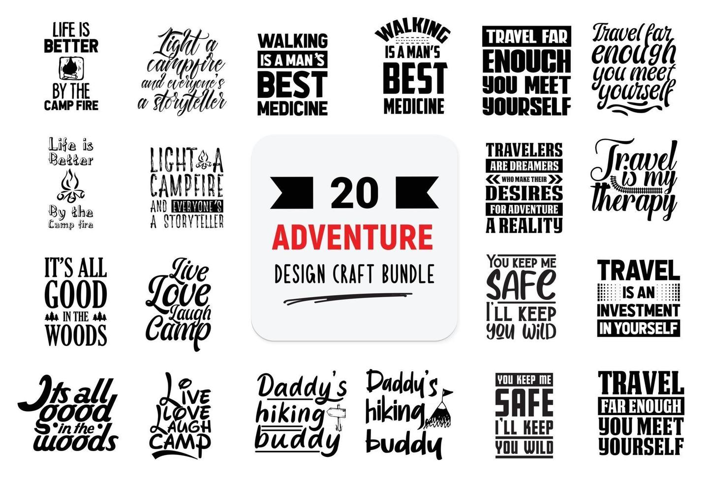 Craft design bundle with adventure lettering quotes. vector