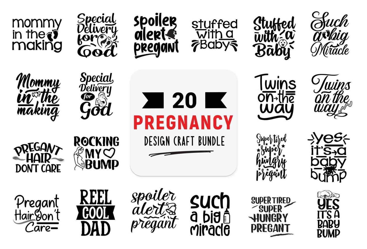 Craft design bundle with pregnancy lettering quotes. vector