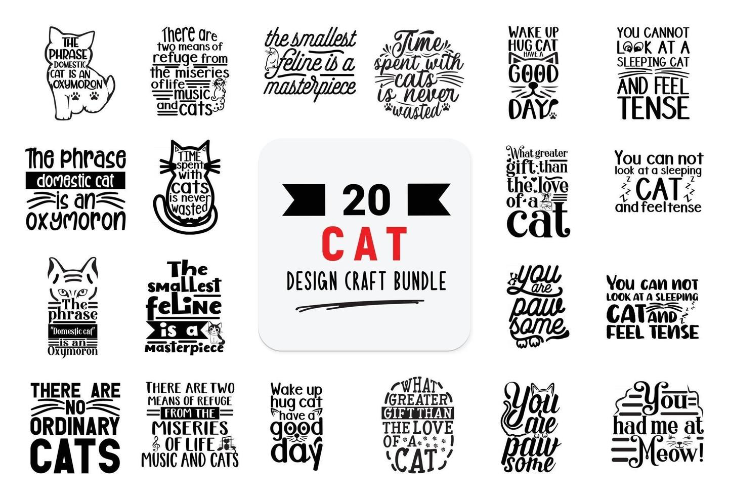 paquete de diseño artesanal con citas de letras de gatos. vector