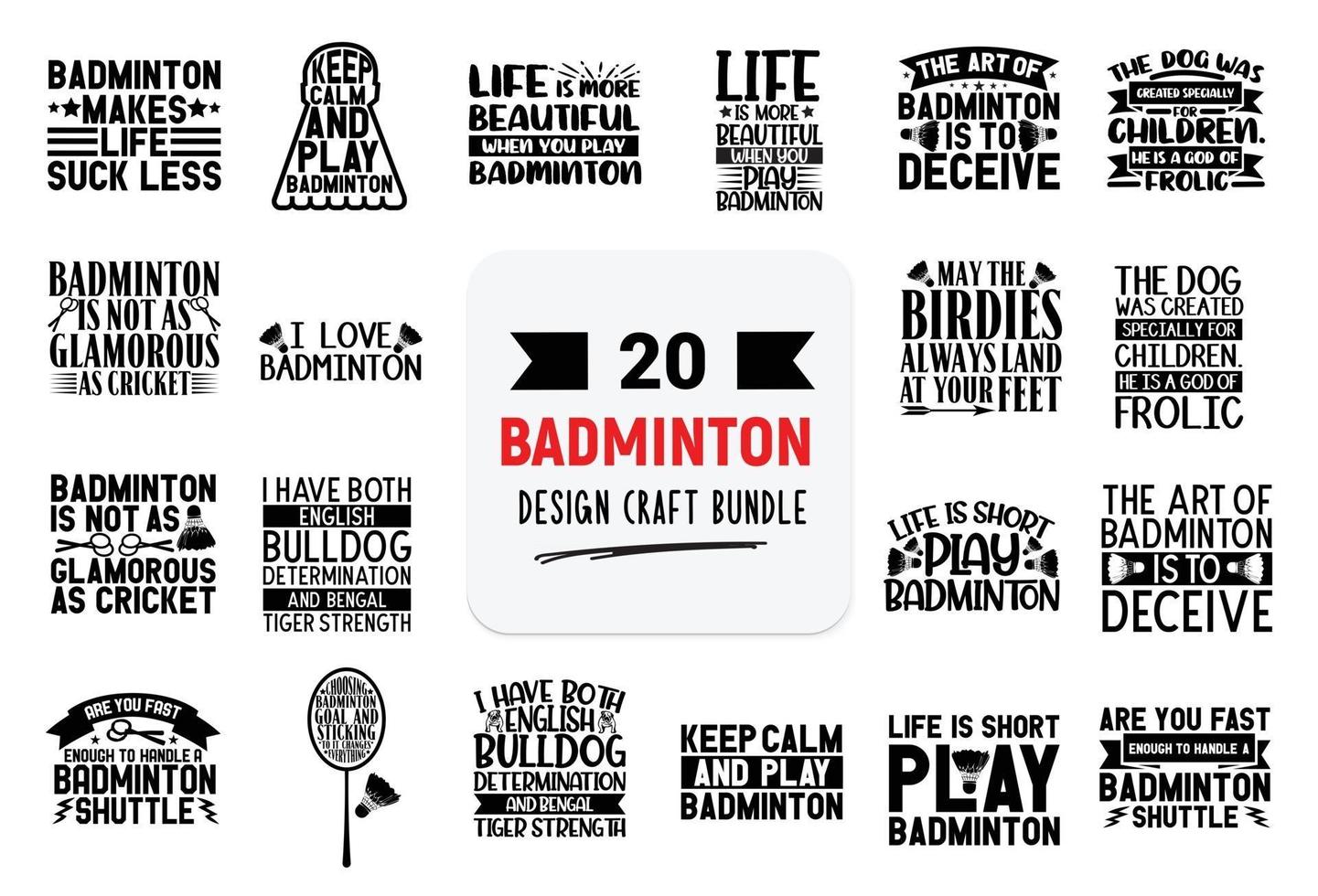 paquete de diseño artesanal con citas de letras de bádminton. vector