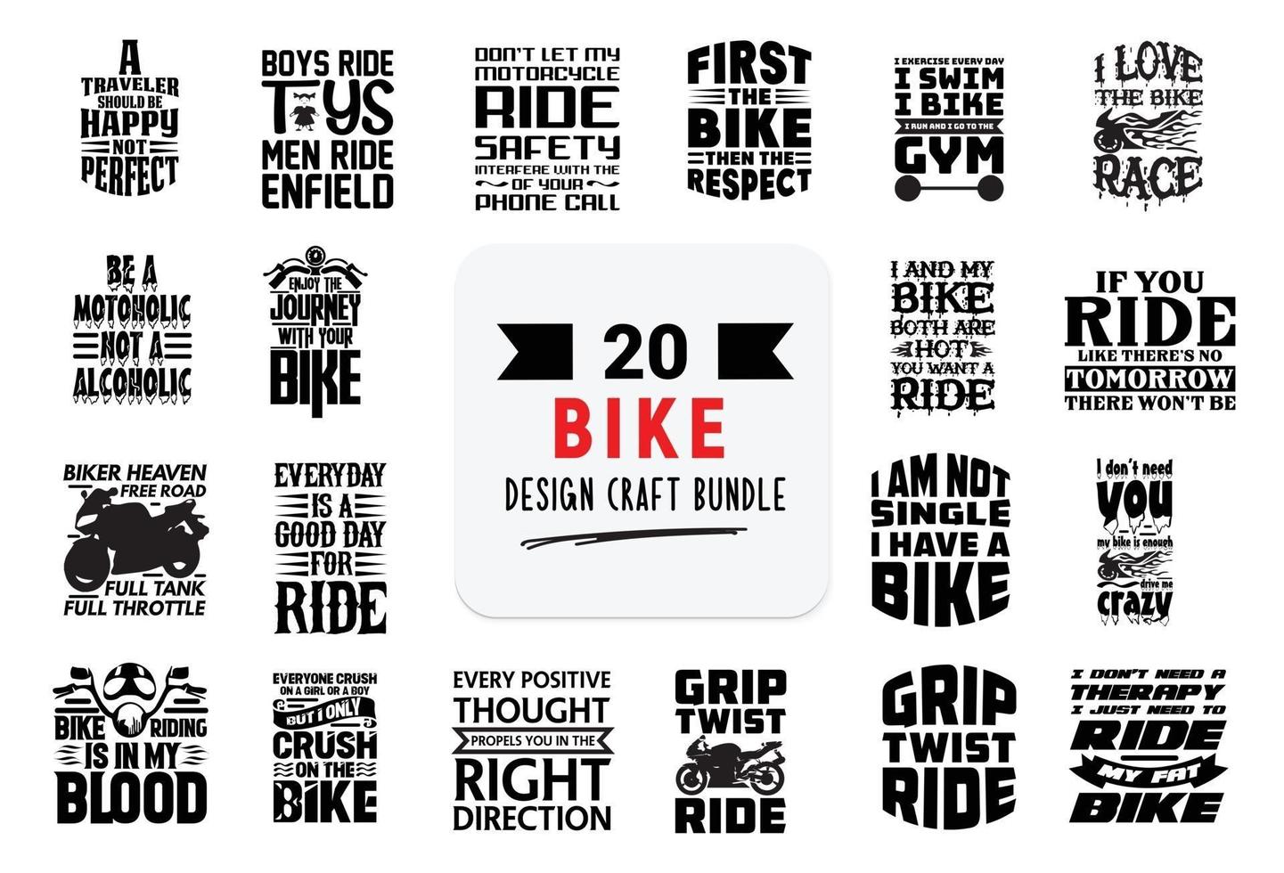 Craft design bundle with bike lettering quotes. vector