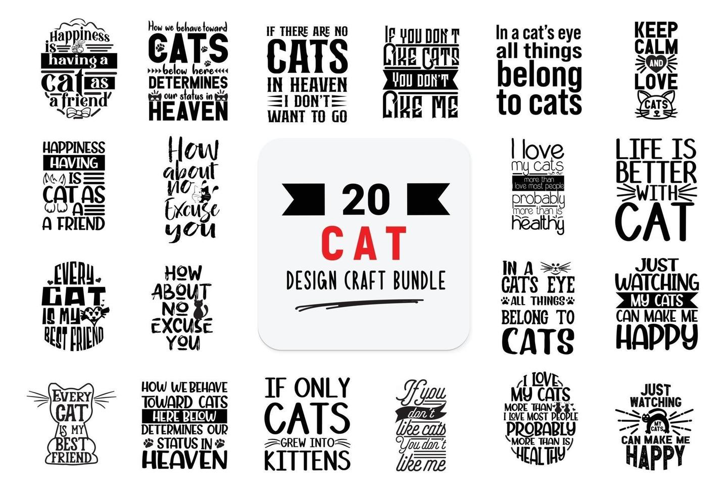 Craft design bundle with cat lettering quotes. vector