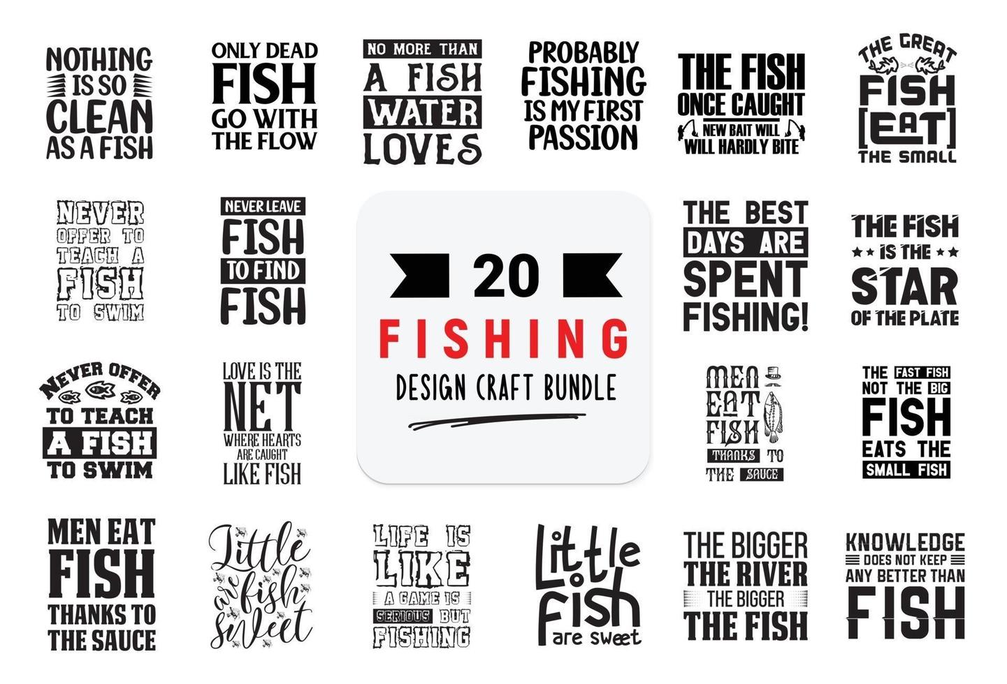 paquete de diseño artesanal con citas de letras de pesca. vector