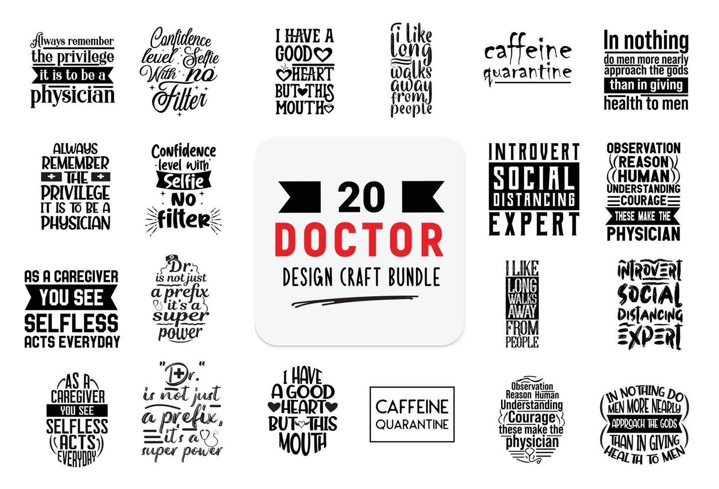 paquete de diseño artesanal con citas de letras de médicos. vector