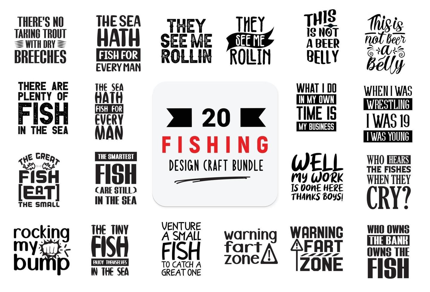 Craft design bundle with Fishing lettering quotes. vector