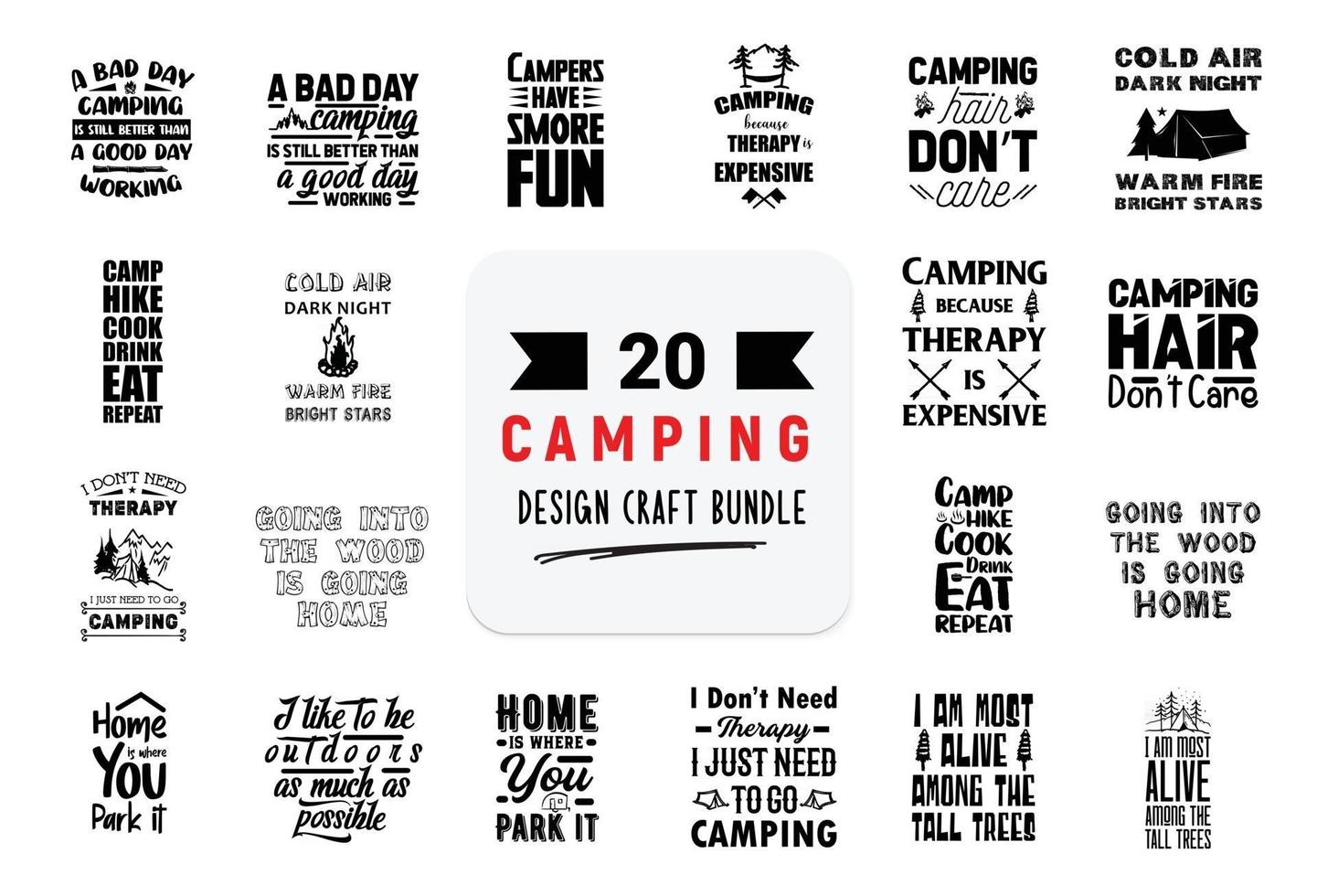 Craft design bundle with Camping lettering quotes. vector