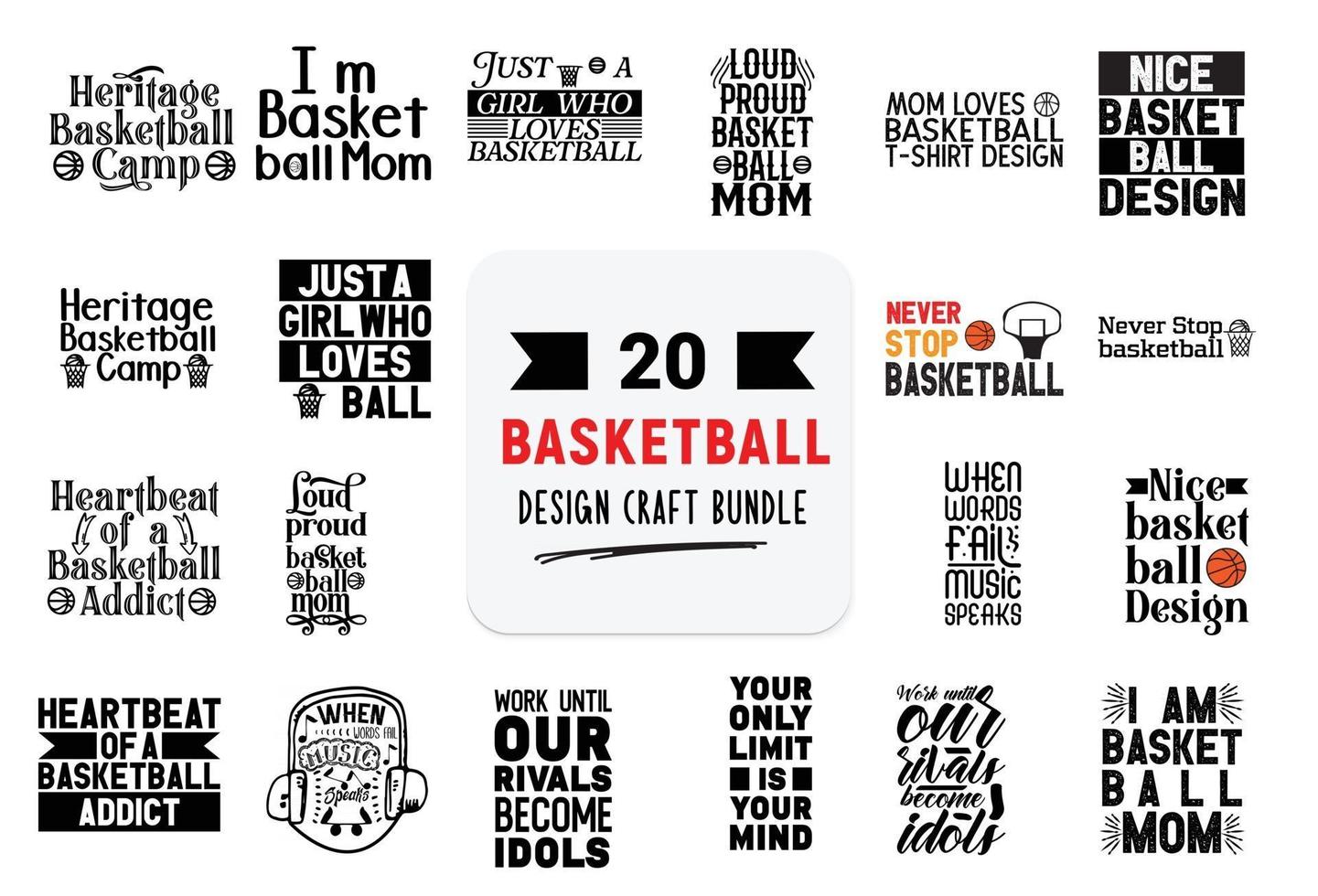 paquete de diseño artesanal con citas de letras de baloncesto. vector