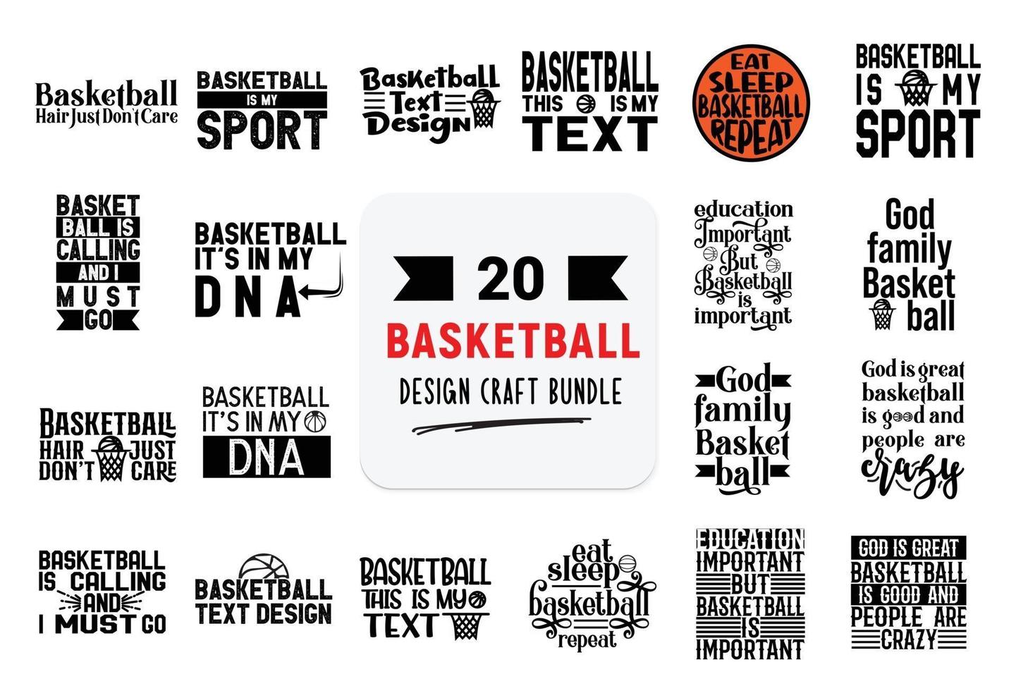 paquete de diseño artesanal con citas de letras de baloncesto. vector