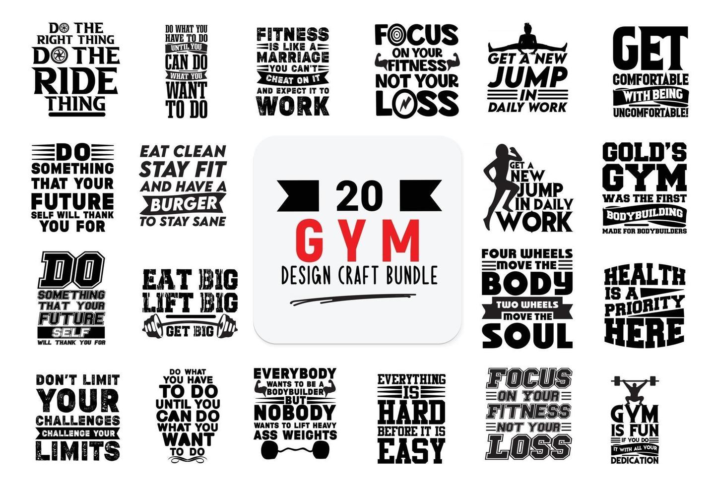 Craft design bundle with Gym lettering quotes. vector