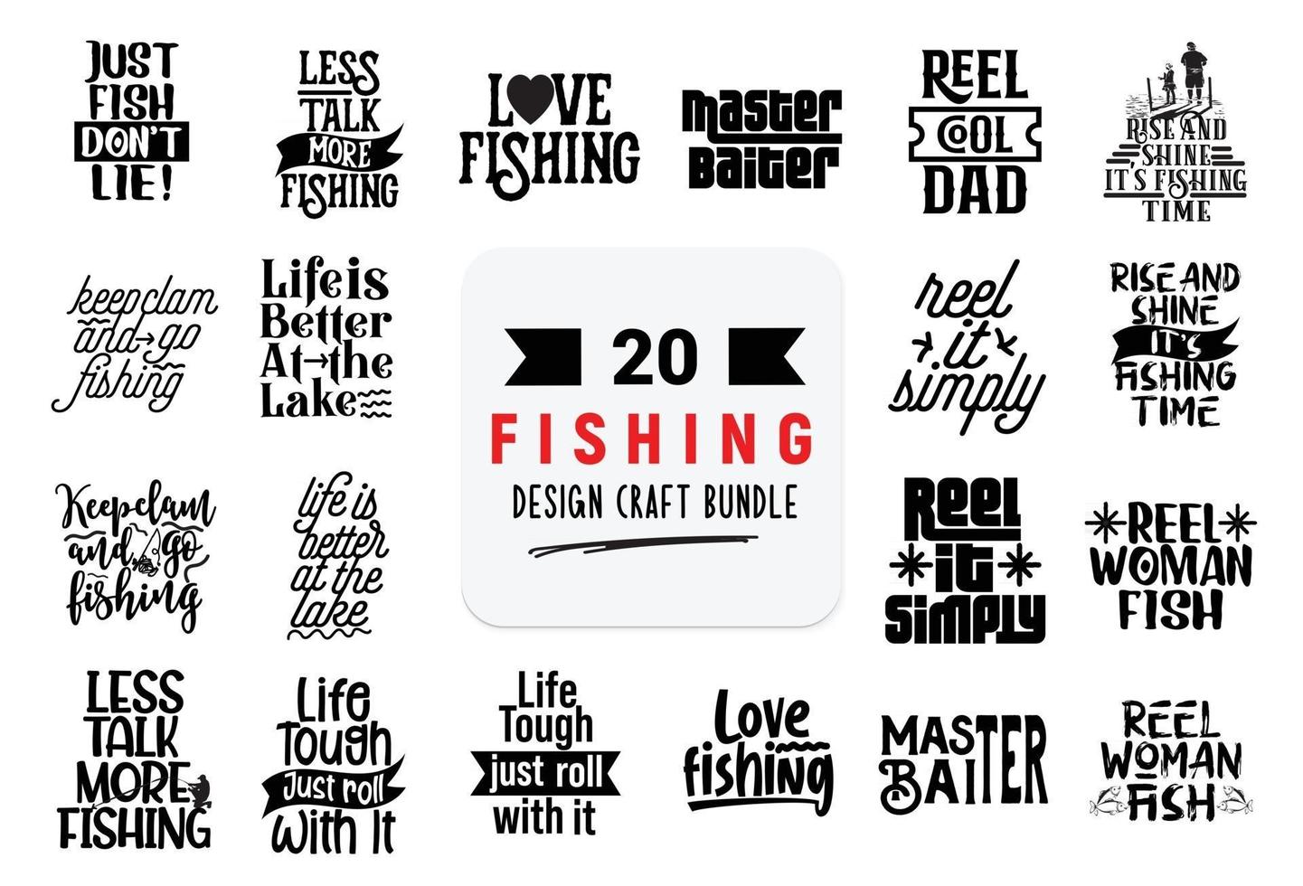 paquete de diseño artesanal con citas de letras de pesca. vector